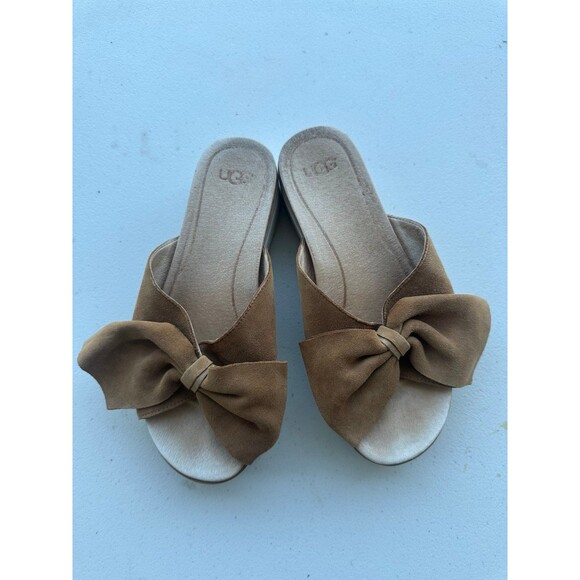 UGG Australia Joan II Chestnut Suede Leather Floppy Bow Platform Sandals 7 - Picture 3 of 7